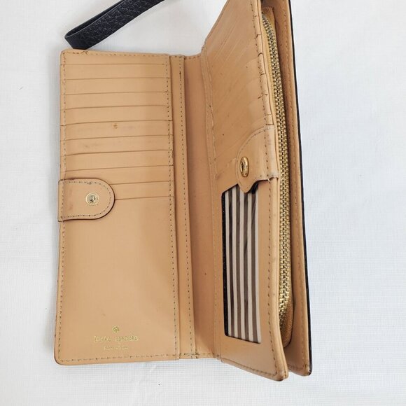 Kate Spade Black Pebbled Leather Wallet Clutch Card Pockets Snap One Size - Picture 13 of 15